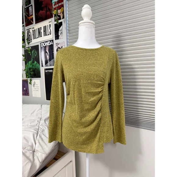 Clara Sun Woo Tops - Y2K Clara Sun Woo Womens Top Small Green Knit Ruched Side Stretch USA Made